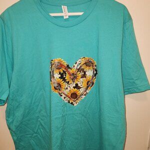 Cowhide Heart and Sunflower Bella+Canvas T-shirt